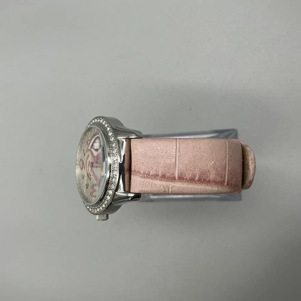 Fossil F2 ES-1350 Womens Watch 33mm Silver Heart Dial Pink Leather New Battery